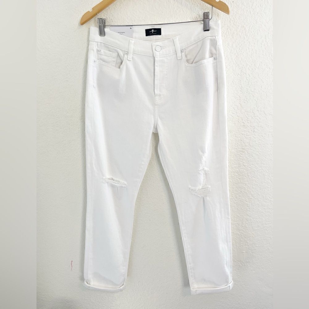 7 For All Mankind Josefina Feminine Distressed Boyfriend Jeans White NWT 28 - Picture 4 of 12